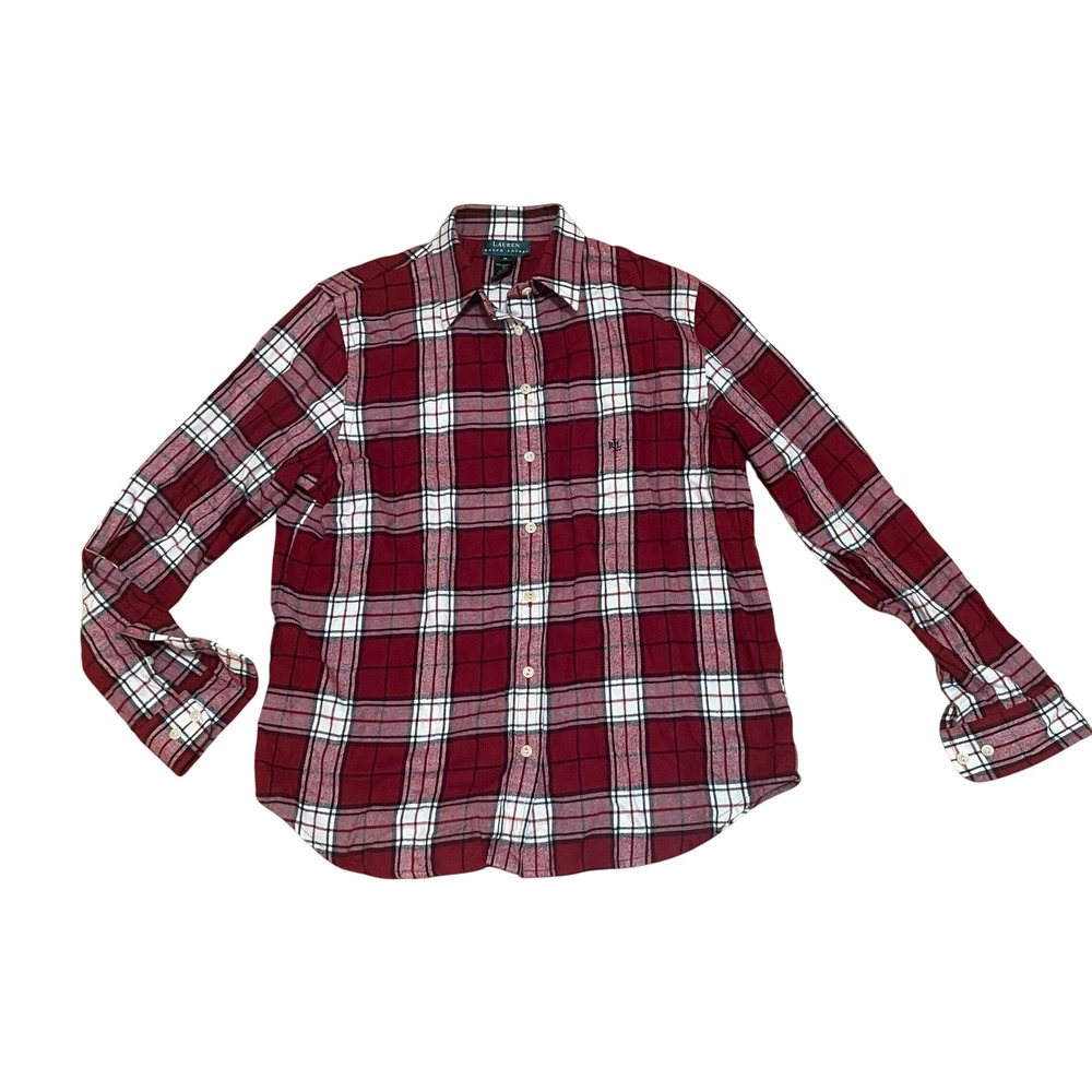 Lauren Ralph Lauren Womens M Red Plaid Flannel Heritage Button Down Shirt Cotton